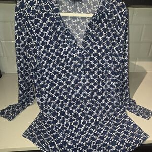 Navy Blue Geometric Print Women's Top